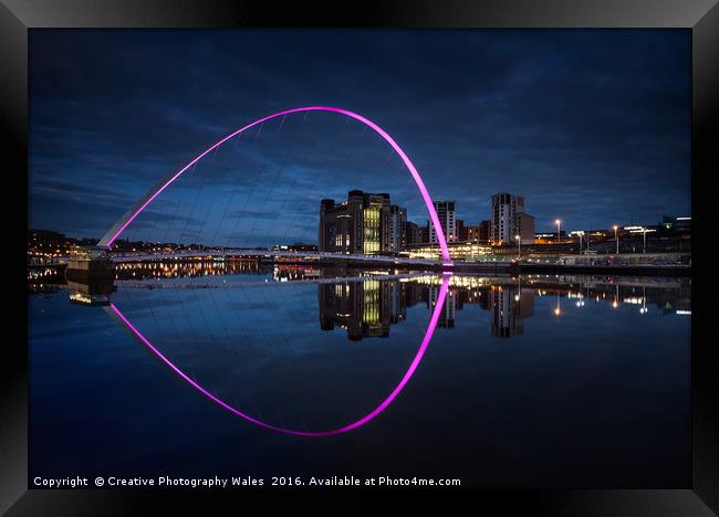 The Millennium Bridge on the Tyne at Night Framed Print by Creative Photography Wales