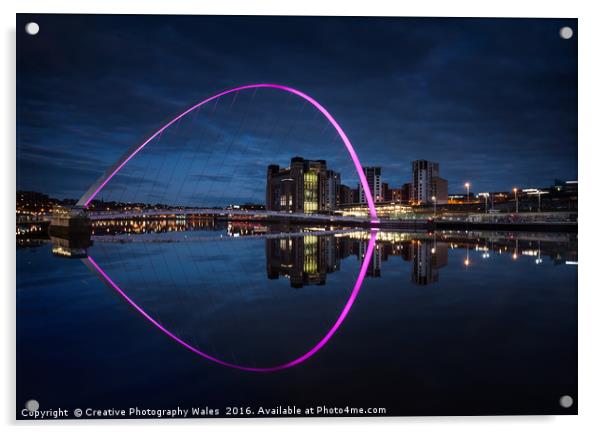 The Millennium Bridge on the Tyne at Night Acrylic by Creative Photography Wales