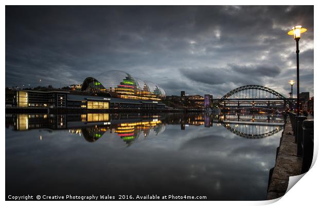 Newcastle Cityscape at Night Print by Creative Photography Wales