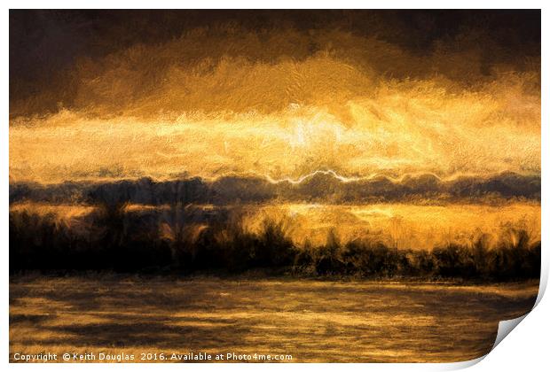 Sunset over the flooded meadow Print by Keith Douglas