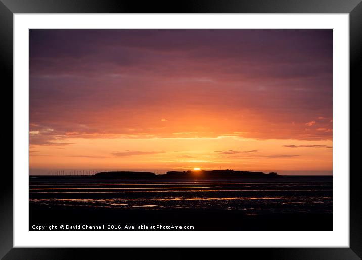 Hilbre Island Sunset Silhouette Framed Mounted Print by David Chennell