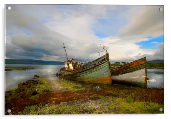 Fishing boats  abandoned Isle of Mull Acrylic by Eddie John