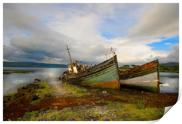 Fishing boats  abandoned Isle of Mull Print by Eddie John