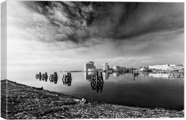 Fog In The Bay 3 Mono Canvas Print by Steve Purnell