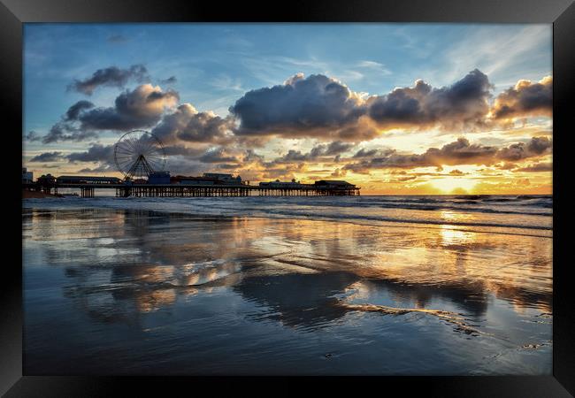 Sunset - Central Pier Blackpool Framed Print by Gary Kenyon