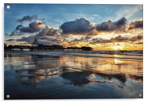 Sunset - Central Pier Blackpool Acrylic by Gary Kenyon