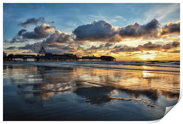 Sunset - Central Pier Blackpool Print by Gary Kenyon