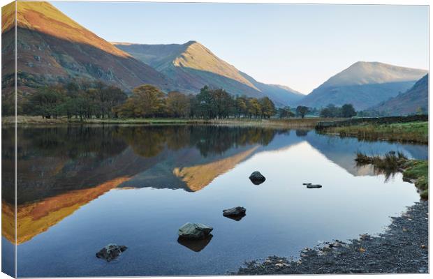 Golden reflections. Brothers Water, Cumbria, UK. Canvas Print by Liam Grant