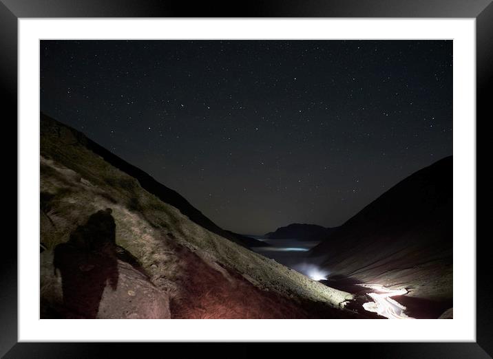 Shadow of a person star gazing in the mountains. C Framed Mounted Print by Liam Grant