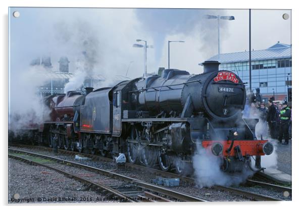 The Tin Bath steam train special at Sheffield. Acrylic by David Birchall