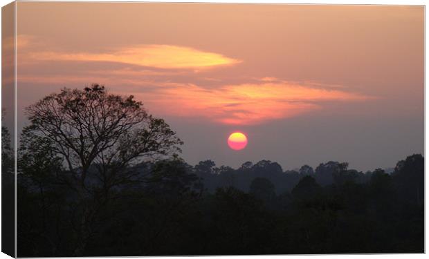 Cambodia Red Sun Canvas Print by Mark Burnett