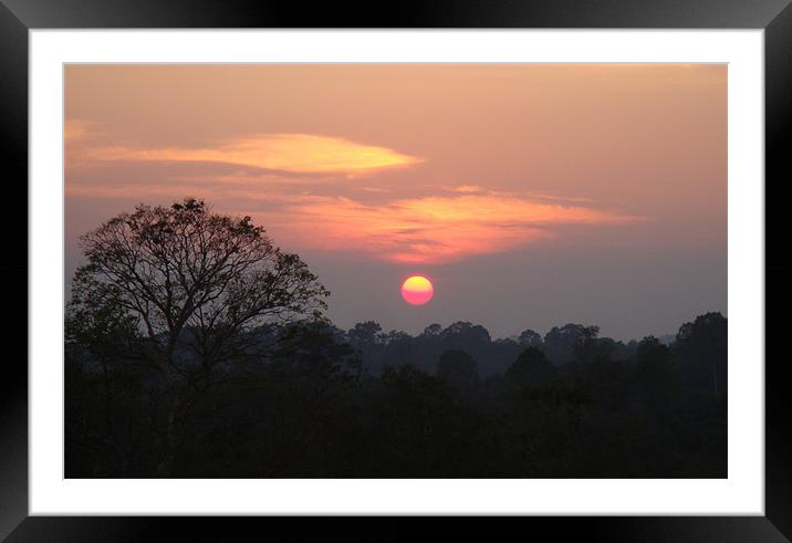 Cambodia Red Sun Framed Mounted Print by Mark Burnett