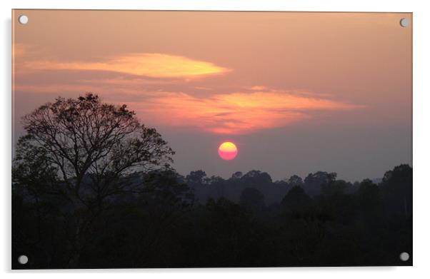 Cambodia Red Sun Acrylic by Mark Burnett