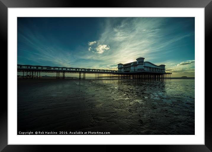Weston Super Mare Pier at dusk  Framed Mounted Print by Rob Hawkins