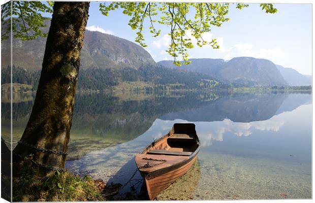 Tranquil alpine lake. Canvas Print by Ian Middleton