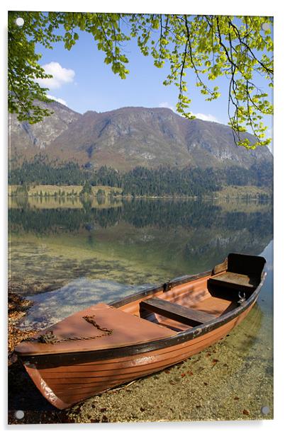 Tranquil alpine lake. Acrylic by Ian Middleton