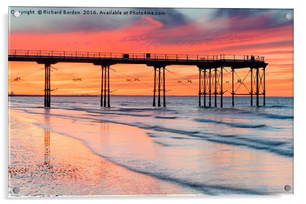 Saltburn Pier Sunset Acrylic by Richard Burdon