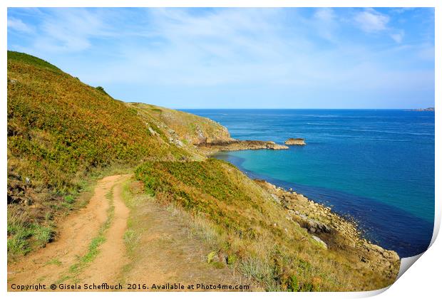 Cliff Path on the Channel Island Herm Print by Gisela Scheffbuch