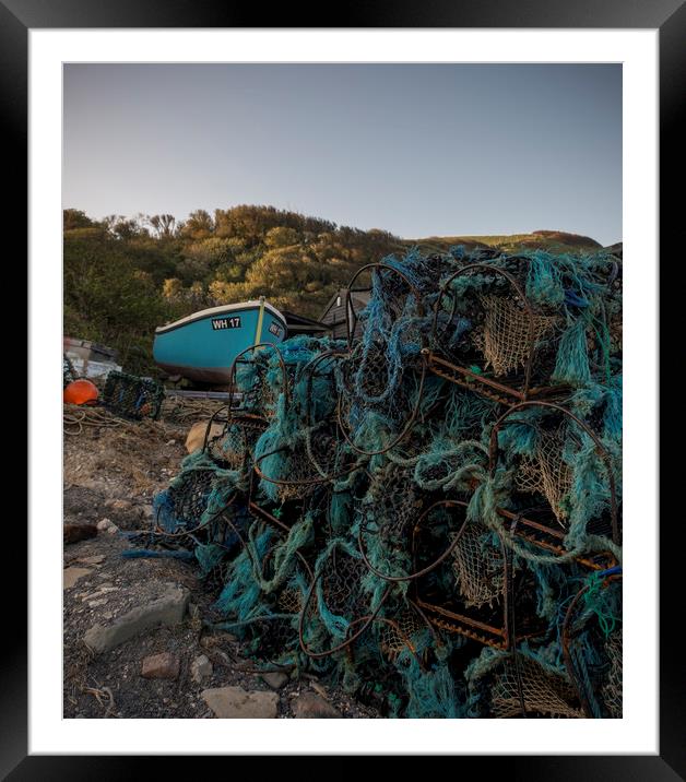 Fishing boat and lobster pots Framed Mounted Print by Shaun Jacobs