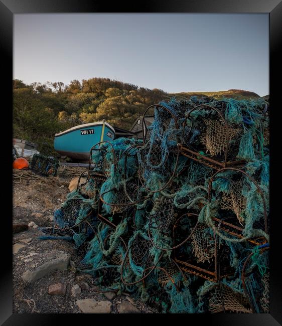 Fishing boat and lobster pots Framed Print by Shaun Jacobs