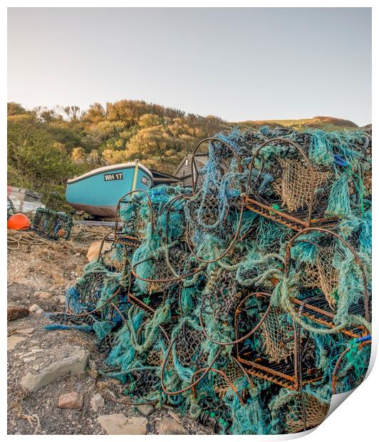 Fishing boat and lobster pots  Print by Shaun Jacobs