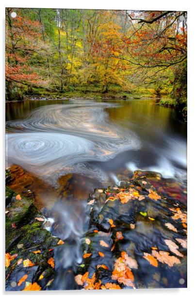 Brecon Beacons Waterfall in Autumn Acrylic by Jonathan Smith
