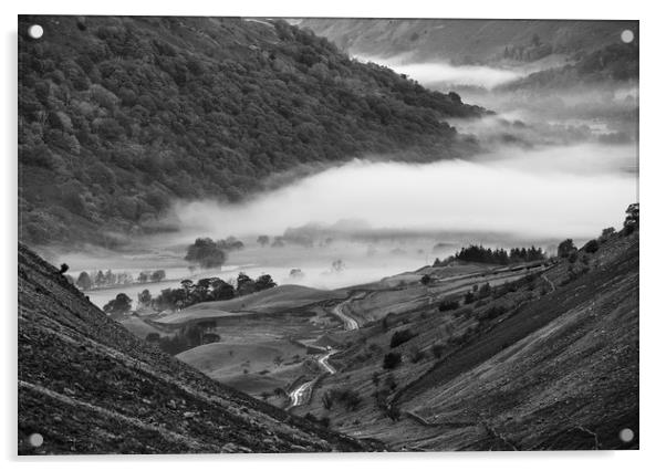 Fog formed in the valley at sunrise. Kirkstone Pas Acrylic by Liam Grant