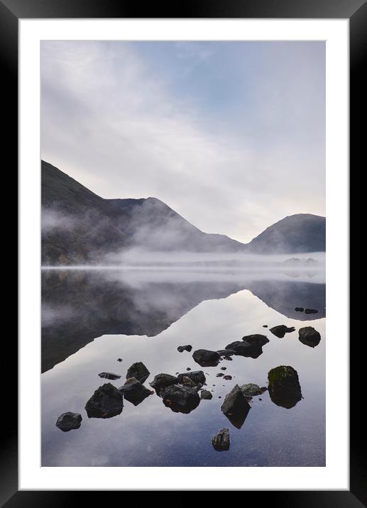 Reflections and fog at sunrise. Brothers Water, Cu Framed Mounted Print by Liam Grant