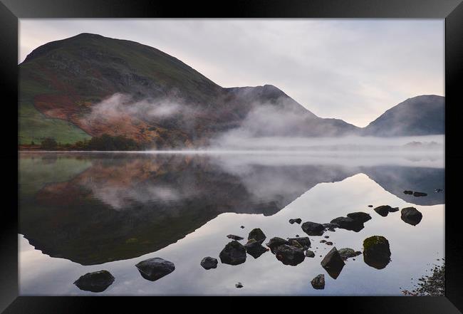 Reflections and fog at sunrise. Brothers Water, Cu Framed Print by Liam Grant