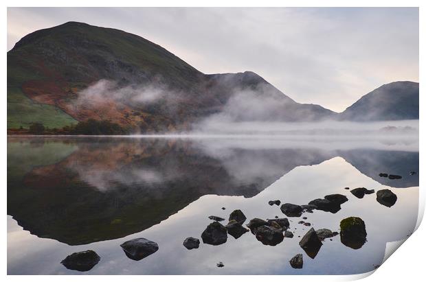 Reflections and fog at sunrise. Brothers Water, Cu Print by Liam Grant