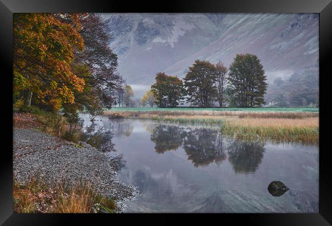 Reflections and fog at sunrise. Brothers Water, Cu Framed Print by Liam Grant
