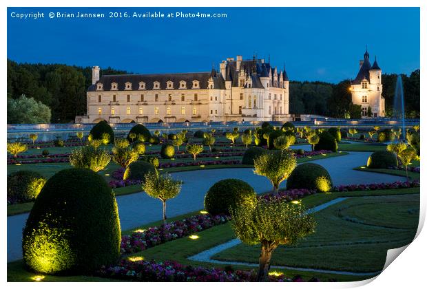 Twilight at Chateau Chenonceau Garden Print by Brian Jannsen