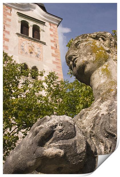 Statue of Maria Magdalene outside Bled Church Print by Ian Middleton