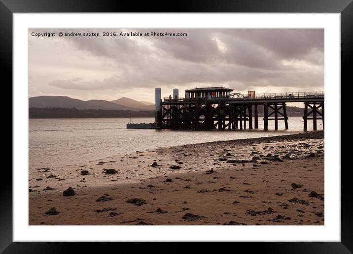 SAND SEA AND A PIER  Framed Mounted Print by andrew saxton