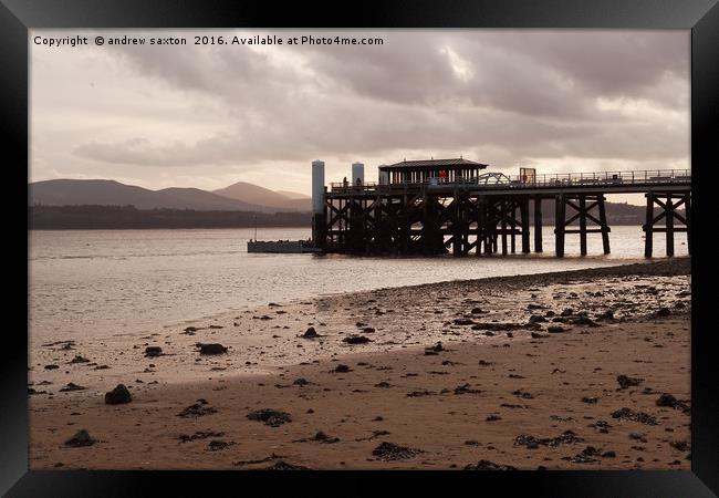 SAND SEA AND A PIER  Framed Print by andrew saxton