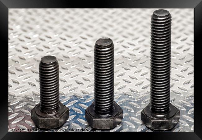 Three metric bolts standing to attention. Framed Print by Paul Cullen