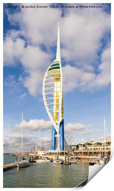 A Frontal view of the Spinnaker tower Print by Gordon Dimmer