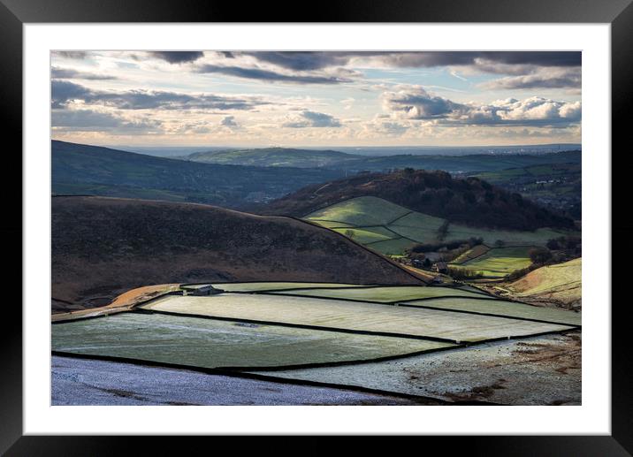 Glossop hills in winter sunlight Framed Mounted Print by Andrew Kearton