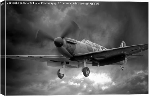 Guy Martin`s Spitfire on Finals Duxford 2015 2 BW Canvas Print by Colin Williams Photography