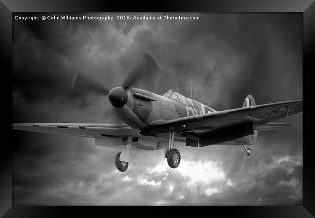 Guy Martin`s Spitfire on Finals Duxford 2015 2 BW Framed Print by Colin Williams Photography