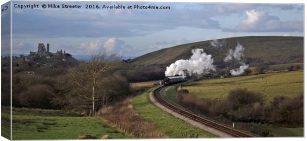 Sun, Steam and Corfe Castle Canvas Print by Mike Streeter