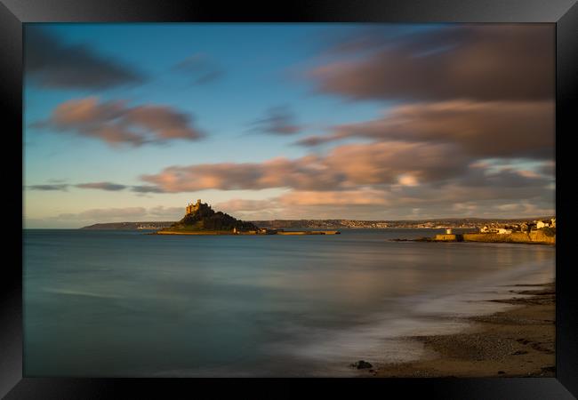 Moving clouds over St Michael's Mount  Framed Print by Michael Brookes