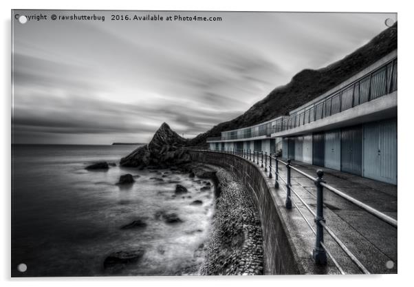 Colourful Meadfoot Beach Huts at Sunset Acrylic by rawshutterbug 