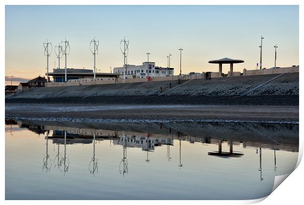 Reflections on the beach at Cleveleys Print by Gary Kenyon