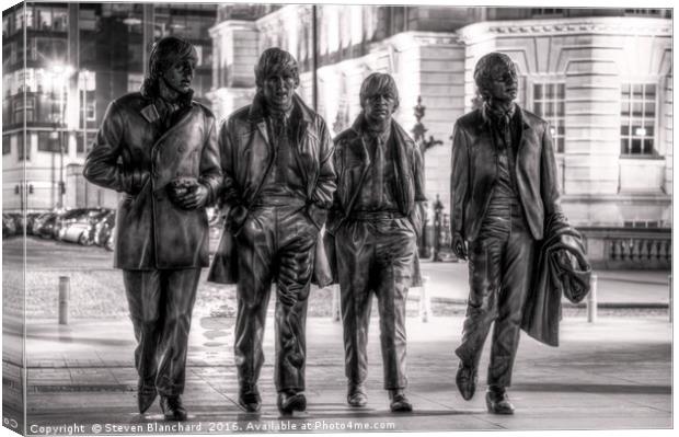 The Beatles Statue Liverpool pier head  Canvas Print by Steven Blanchard