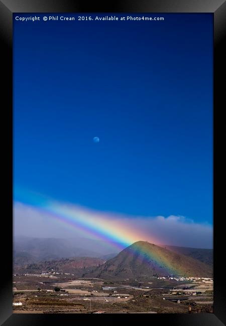 Rainbow, Moon & Mountain Framed Print by Phil Crean