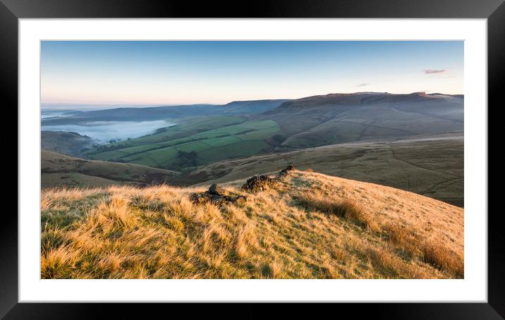 High Peak hills at dawn Framed Mounted Print by Andrew Kearton