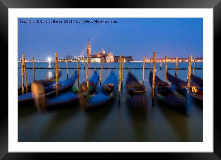 Venice, Gondolas After Dark Framed Mounted Print by Carolyn Eaton