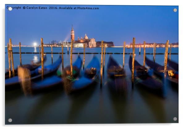 Venice, Gondolas After Dark Acrylic by Carolyn Eaton