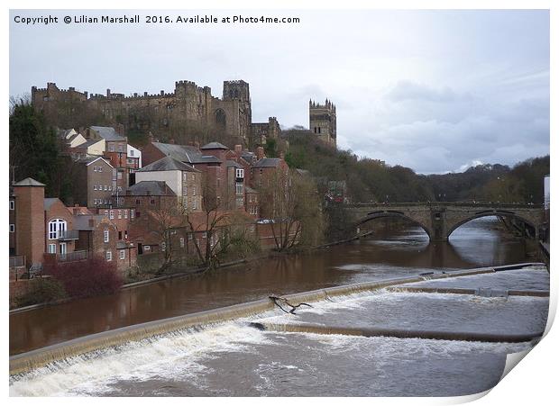 Durham Castle and Cathedral.  Print by Lilian Marshall